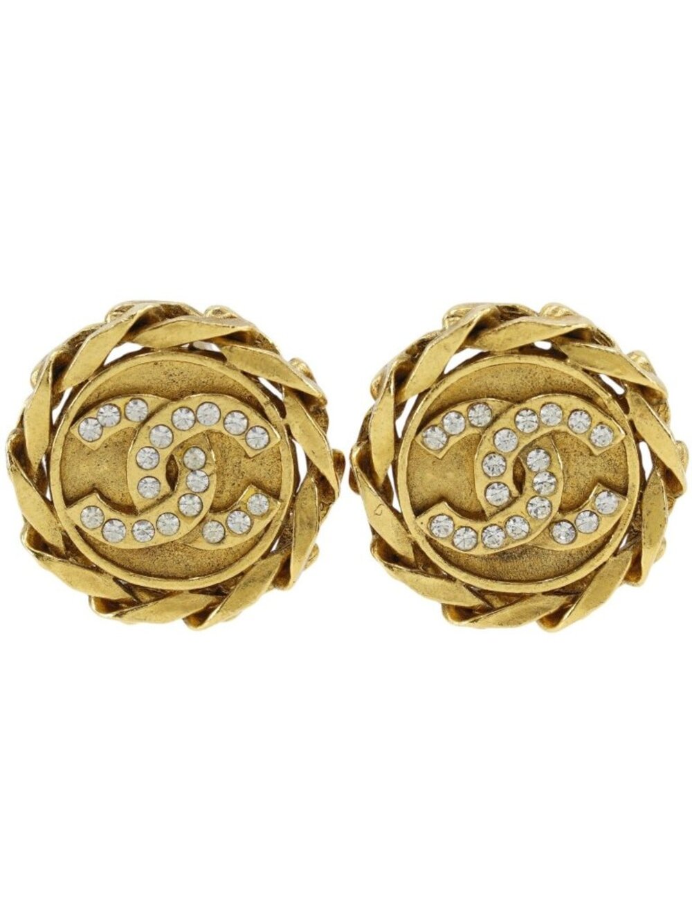 Chanel Cc Logo Vintage Gold Plated Rhinestone 23 Earrings